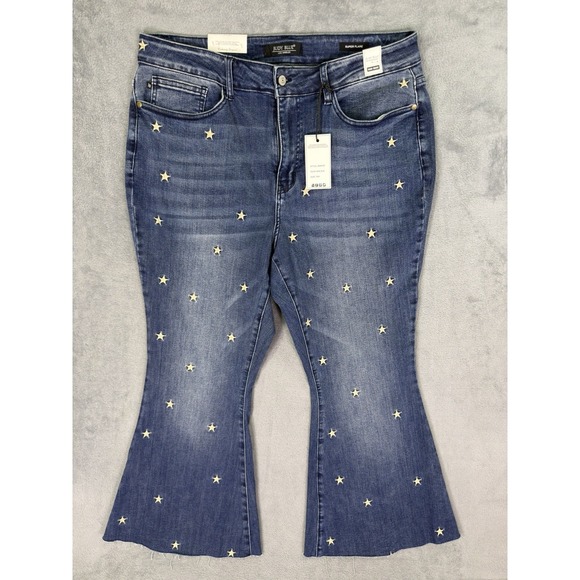 Judy Blue Denim - New Judy Blue Jeans Womens 18W Blue High Rise Super Flare Embroidered Stars